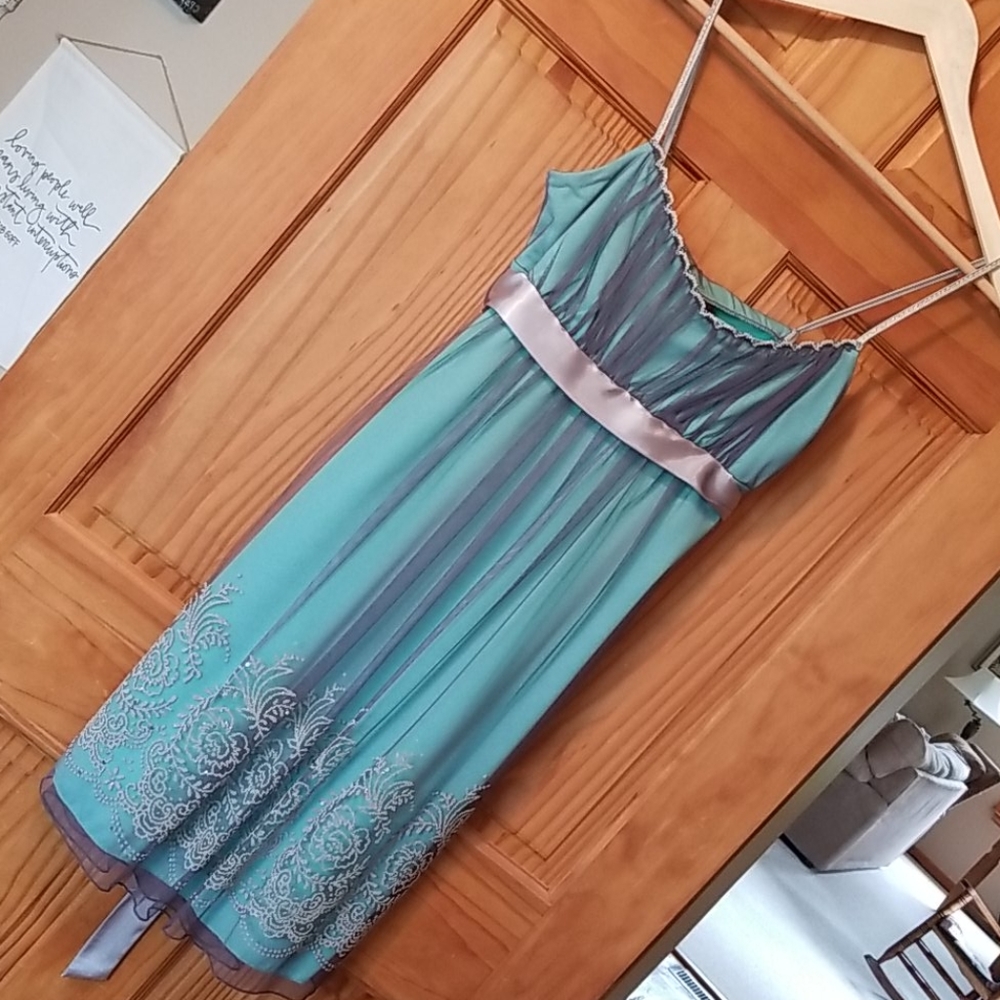 Strapless turquoise festive dress
